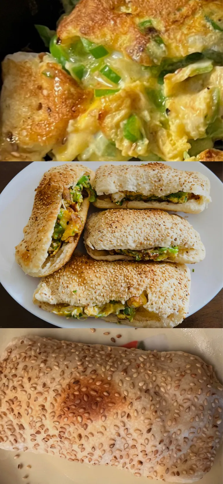 芝麻烧饼夹葱花蛋
clay oven rolls with green onion eggs|sjさん