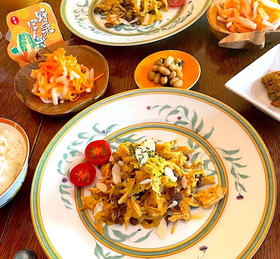 晩ごはん♯コロネーションチキン♯大根と人参のぽん酢サラダ♯日の出みりん♯野菜ぽん酢|小松菜さん