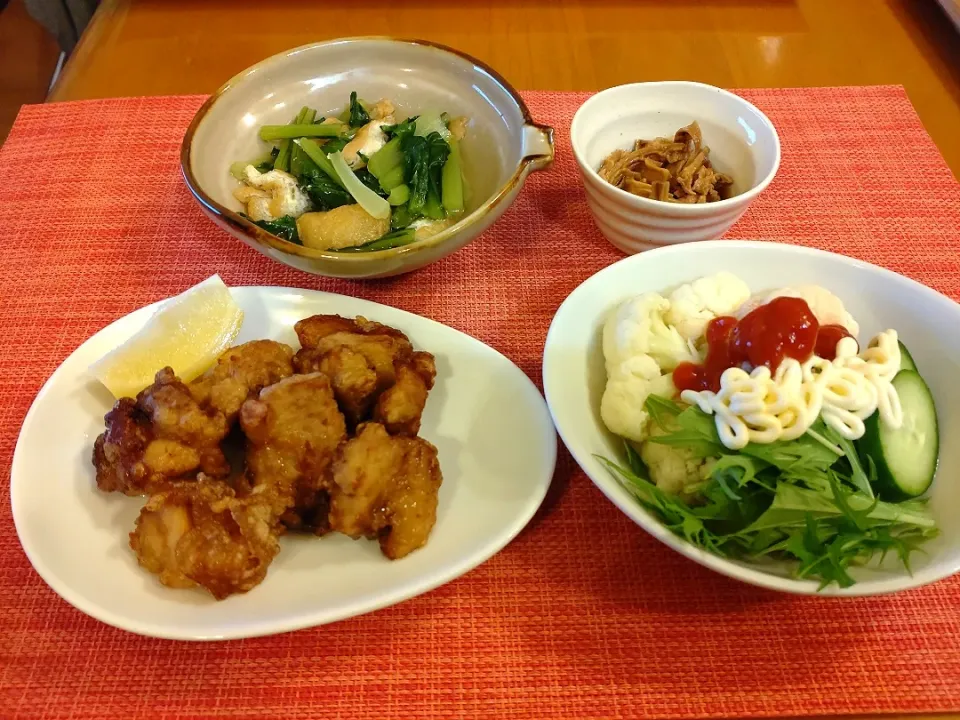 ☆鶏唐揚げ
☆サラダ
☆煮浸し
☆干し竹の子|chikakoさん