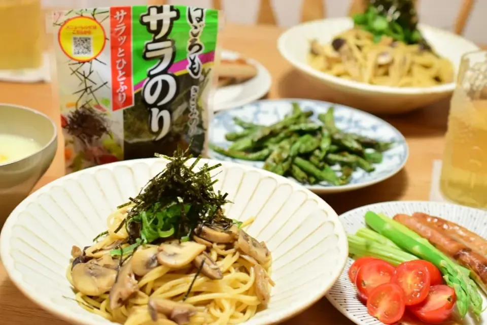 きざみ海苔ファッサー！で、秋の和風きのこパスタ|うにんぱすさん