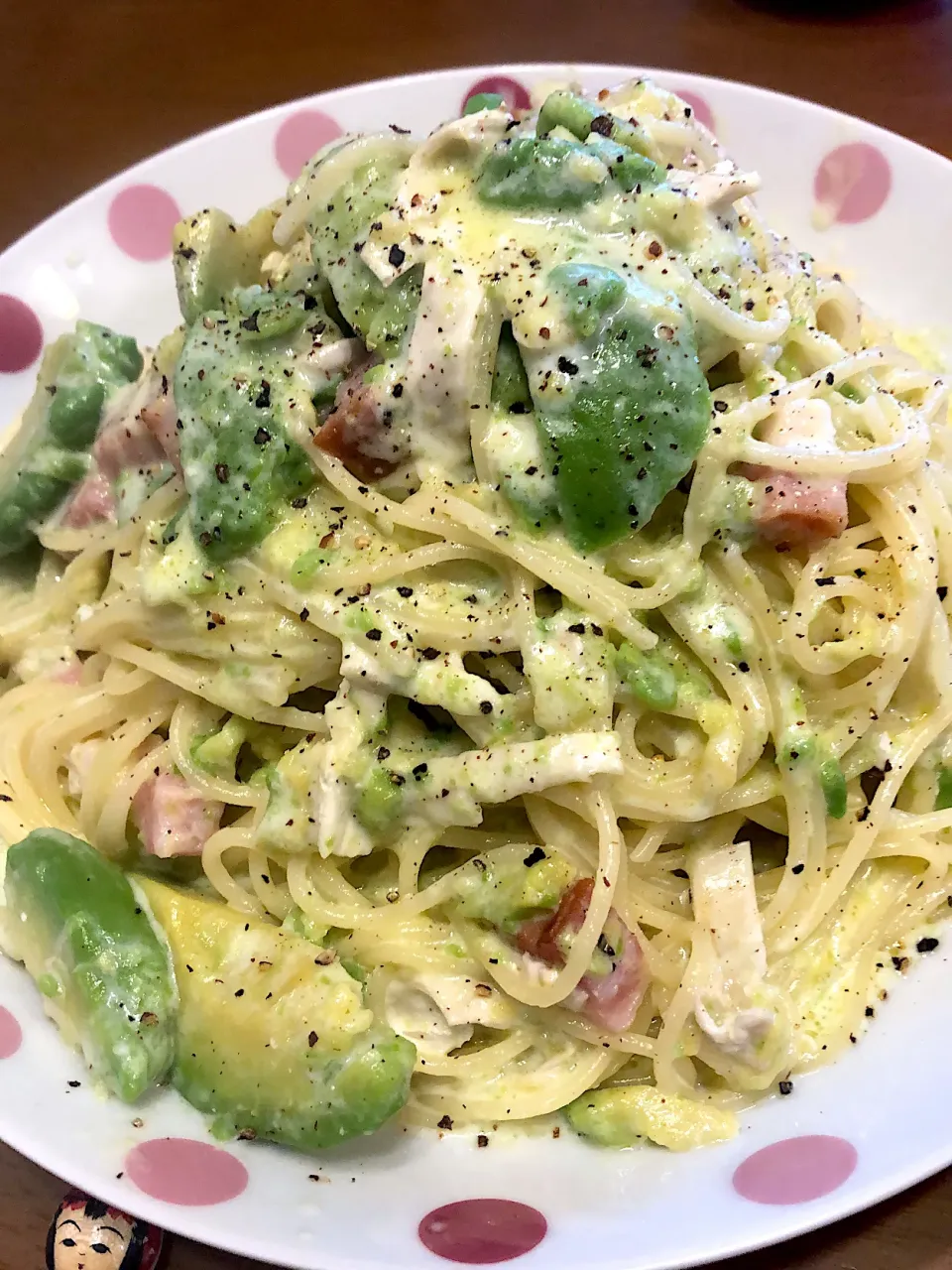 Snapdishの料理写真:アボカド🥑とベーコンの二種のチーズソーススパゲティ|masaさん