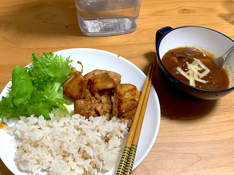 Snapdishの料理写真:照り焼きチキンとビーフシチュー|プリンさん