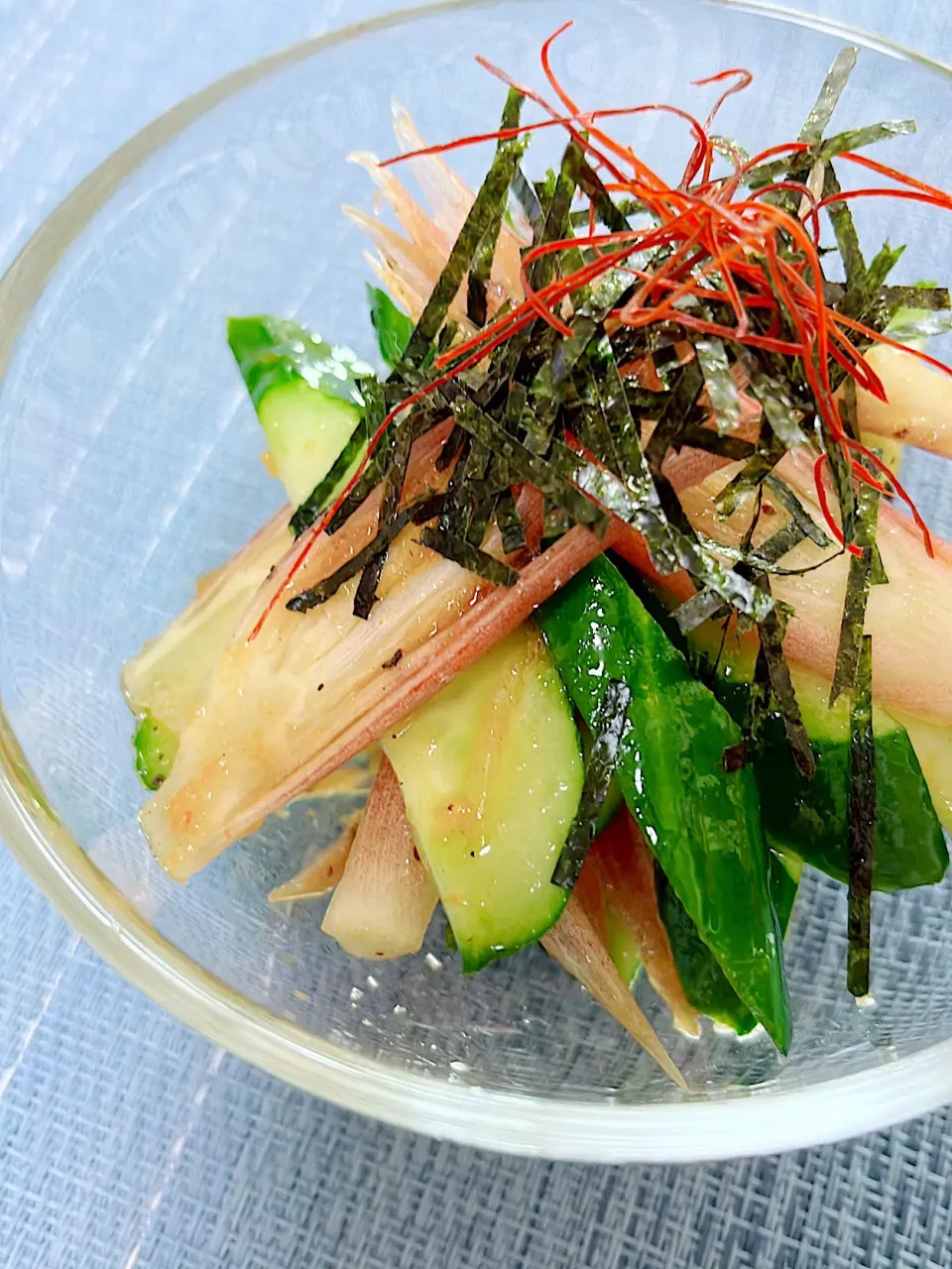 きゅうりとミョウガのラー油ポン酢和え|Sさん