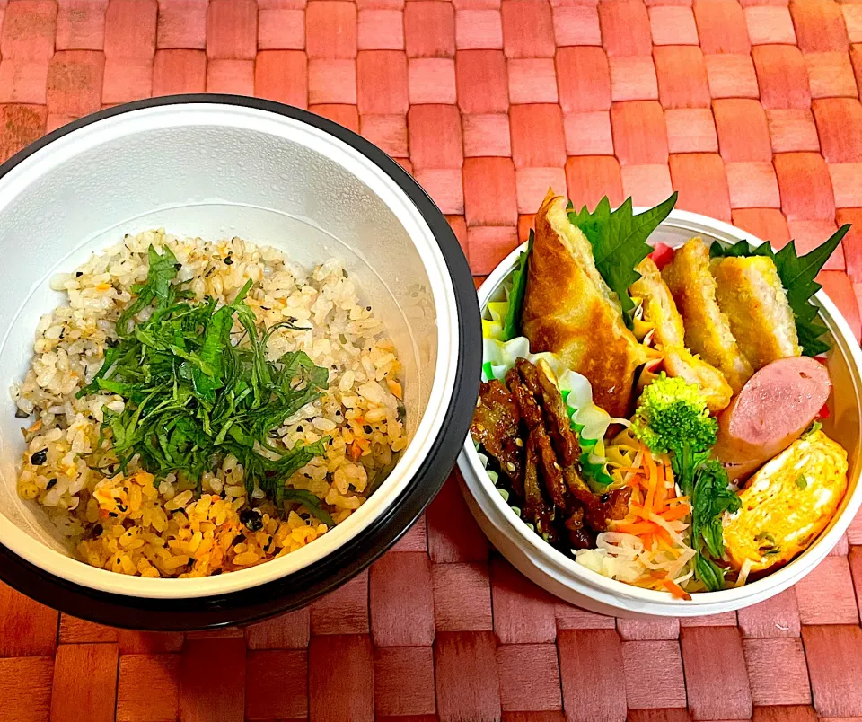 中学生息子のお弁当🍱 鮭の炊き込みご飯と揚げ物弁当🍱|Snow10さん