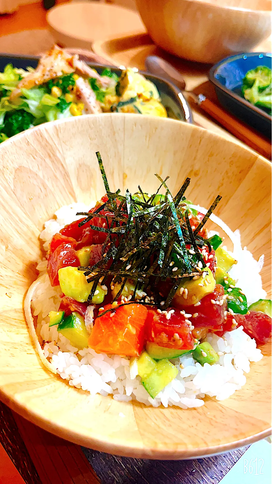 ポキ丼にもはごろもサラのり😋🥰🥰💞|ゆかこさん