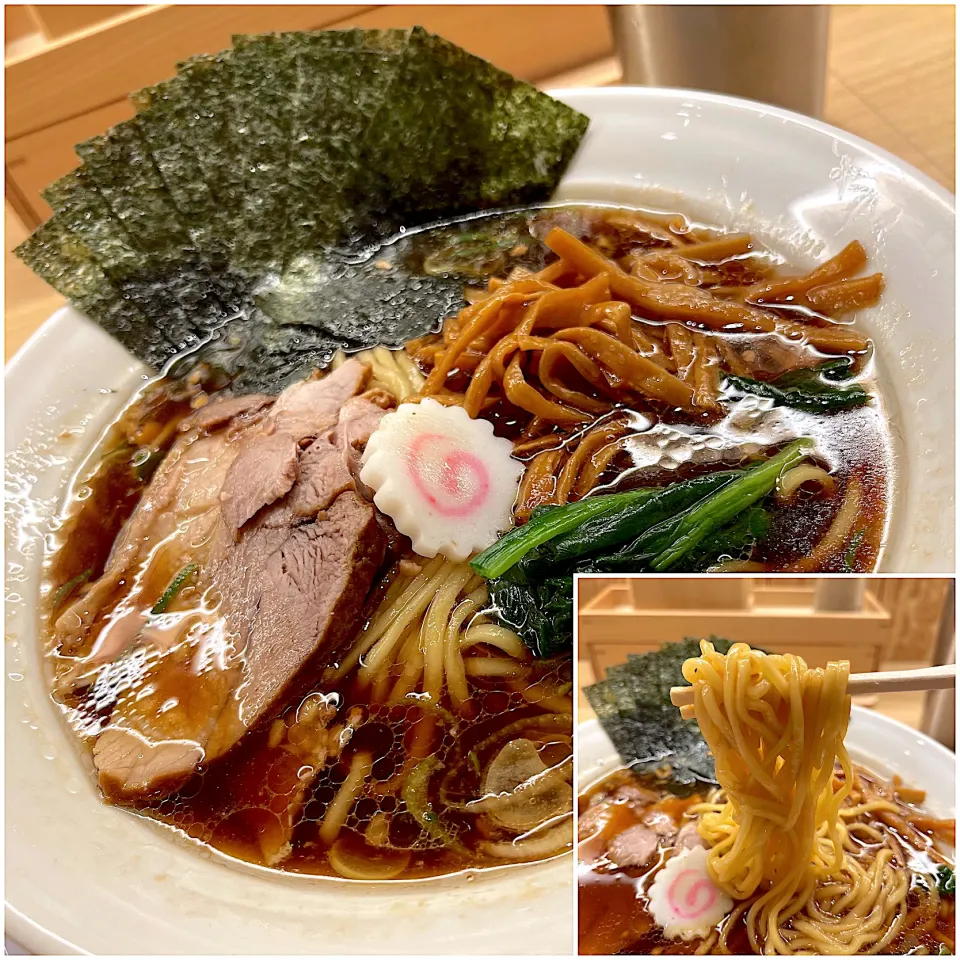 醤油ラーメン＋海苔＋メンマ@長岡食堂(東京駅)|塩豚骨さん