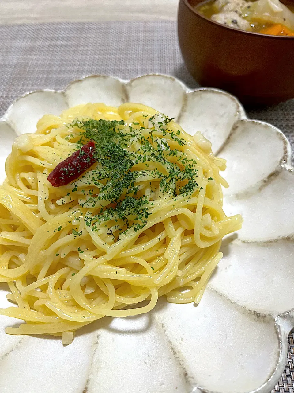 今日のお昼ごはん~ぺぺロンチーノと肉団子スープ~|ゆかｕさん