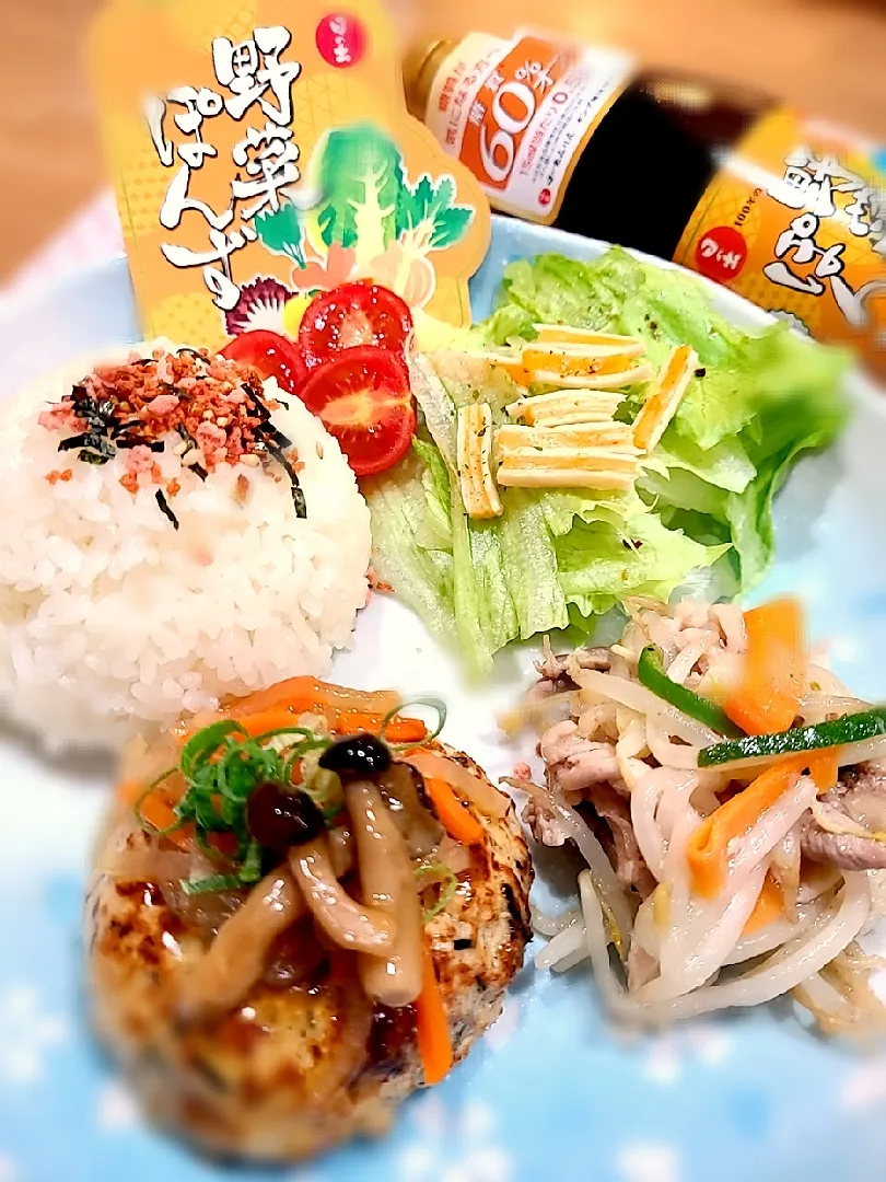 糖質オフ・減塩野菜ぽんずで
あんかけきのこハンバーグのワンプレート😋|みぽりん♪さん