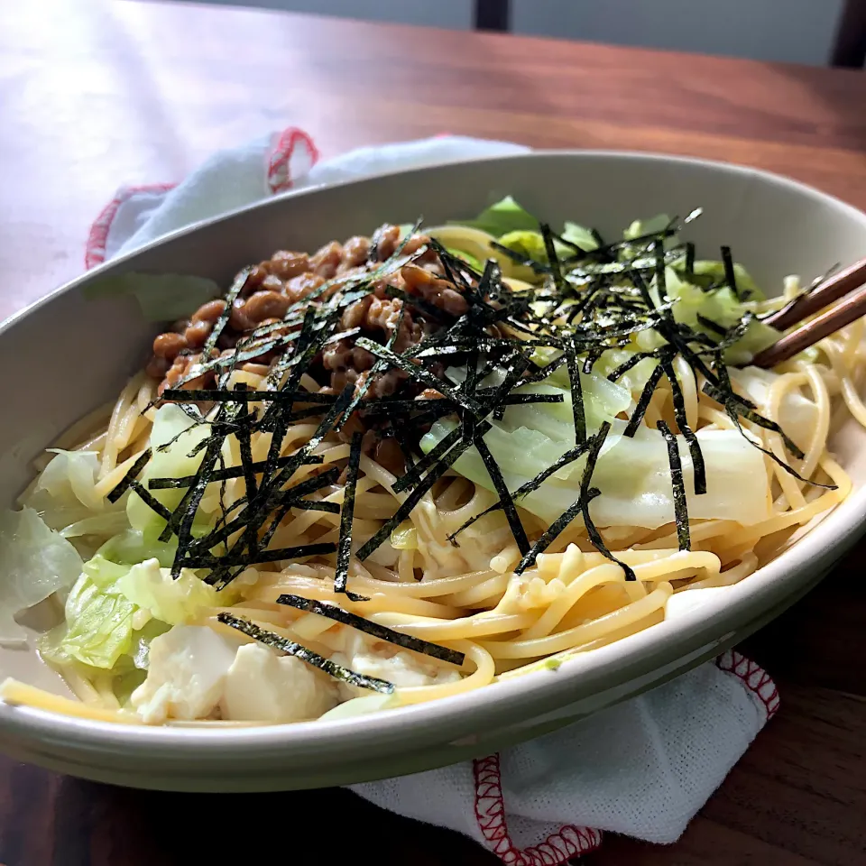 Snapdishの料理写真:当たった〜🌼刻み海苔嬉しい！納豆豆腐パスタ|もっつぁさん