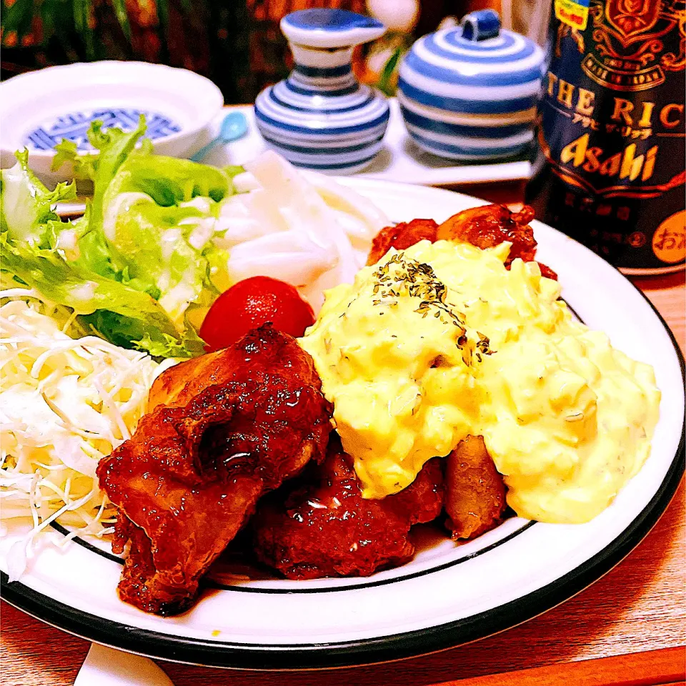 タルタルで味が決まる　手作りタルタルをたっぷり乗せて🍗チキン南蛮　　　🍺かんぱ〜い✨|Sの食卓さん