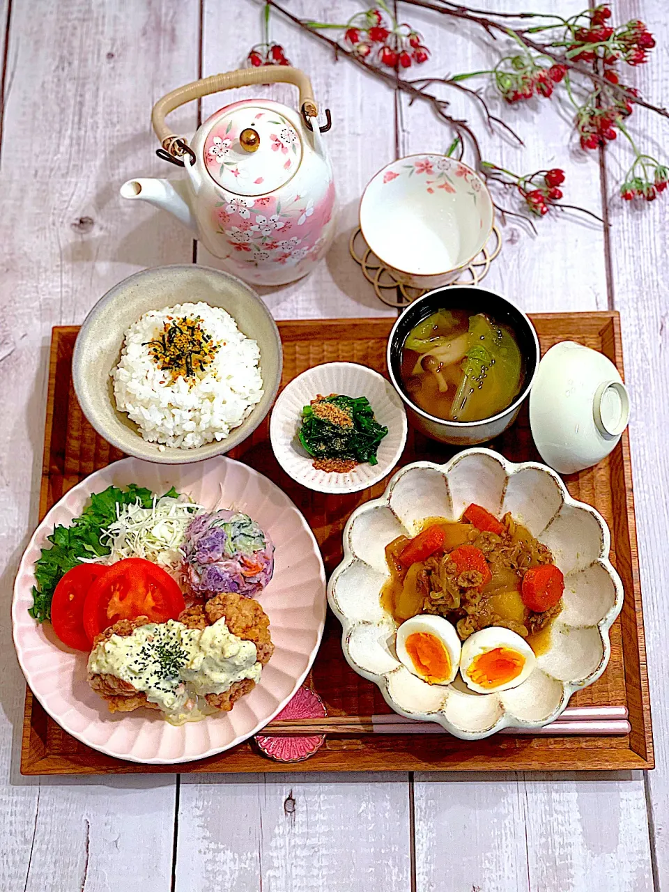 Snapdishの料理写真:カレー肉じゃがと鶏唐タルタルソース献立🥰|AXさん