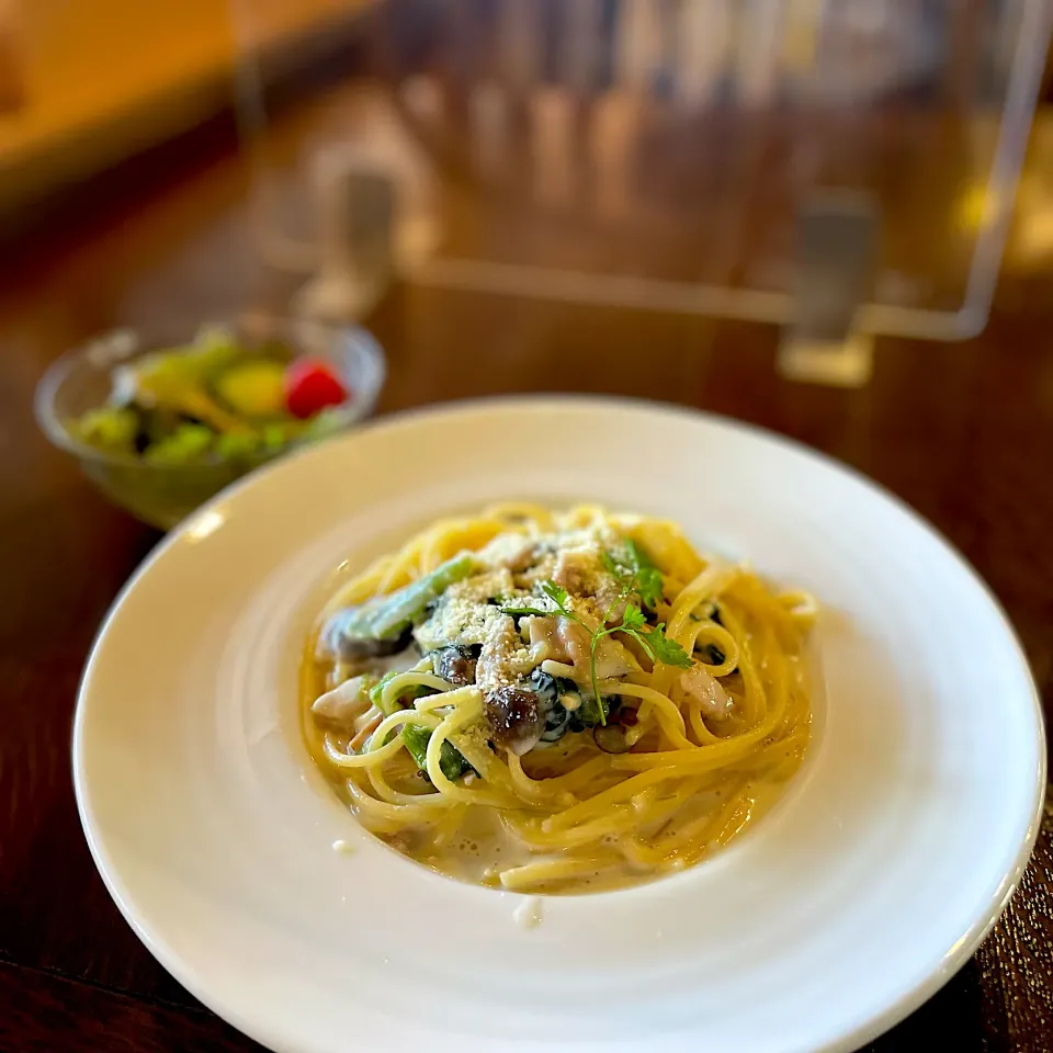 きのことベーコンの味噌クリームパスタ|ななみんさん