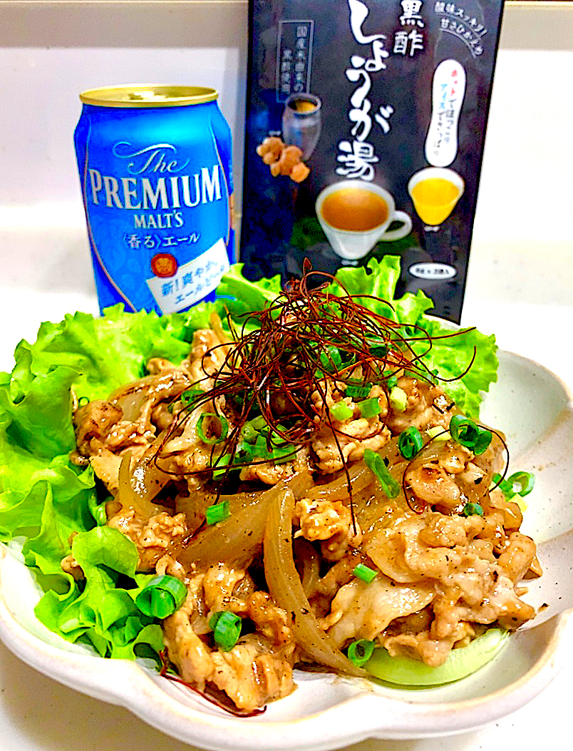 ゆーこどんさんの料理 「黒酢しょうが湯」で豚のしょうが焼き