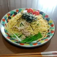 Snapdishの料理写真:豚肉と水菜の和風パスタ|早紀さん