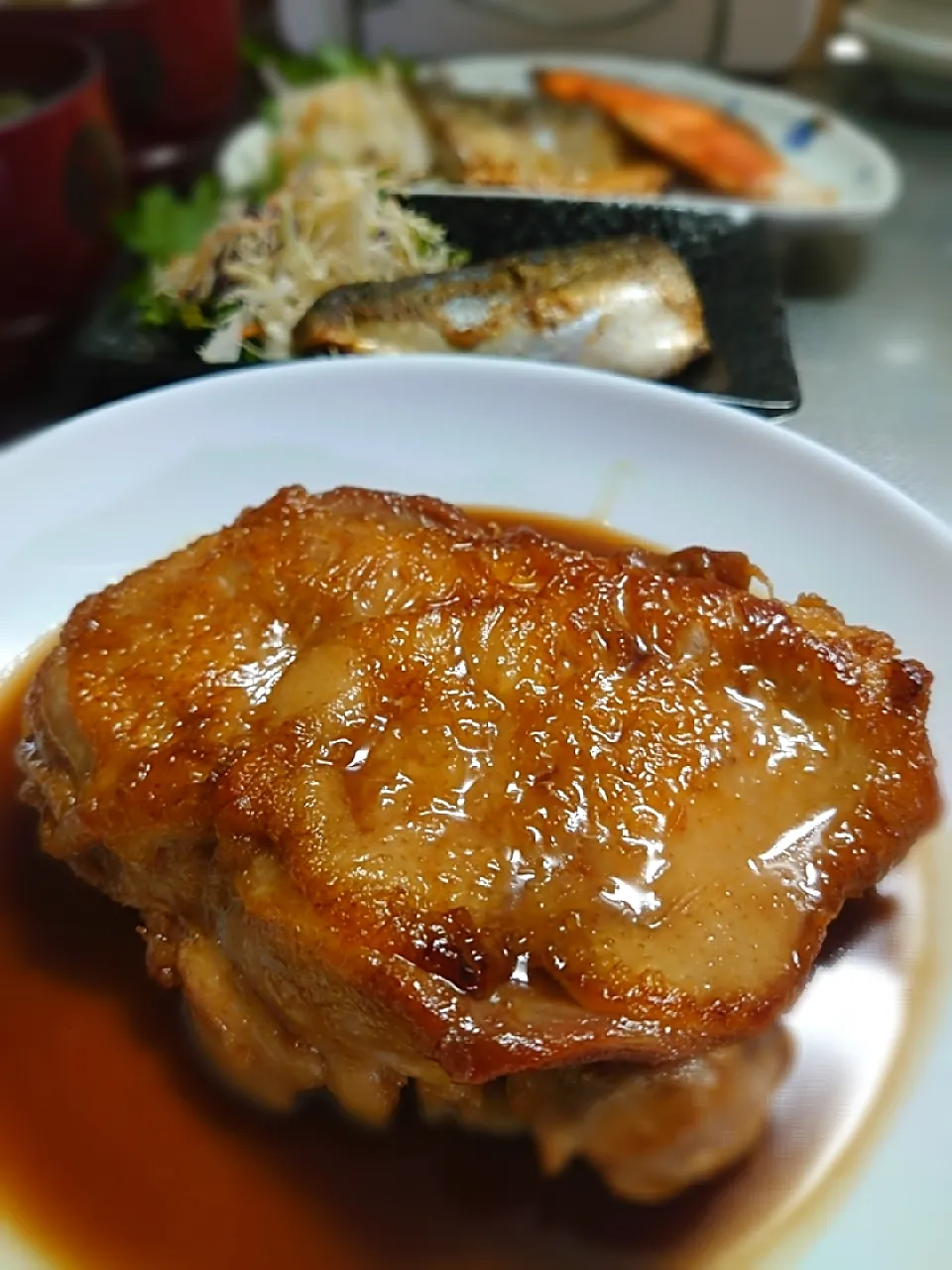 鳥もも肉の甘辛煮。|闇夜の狸さん