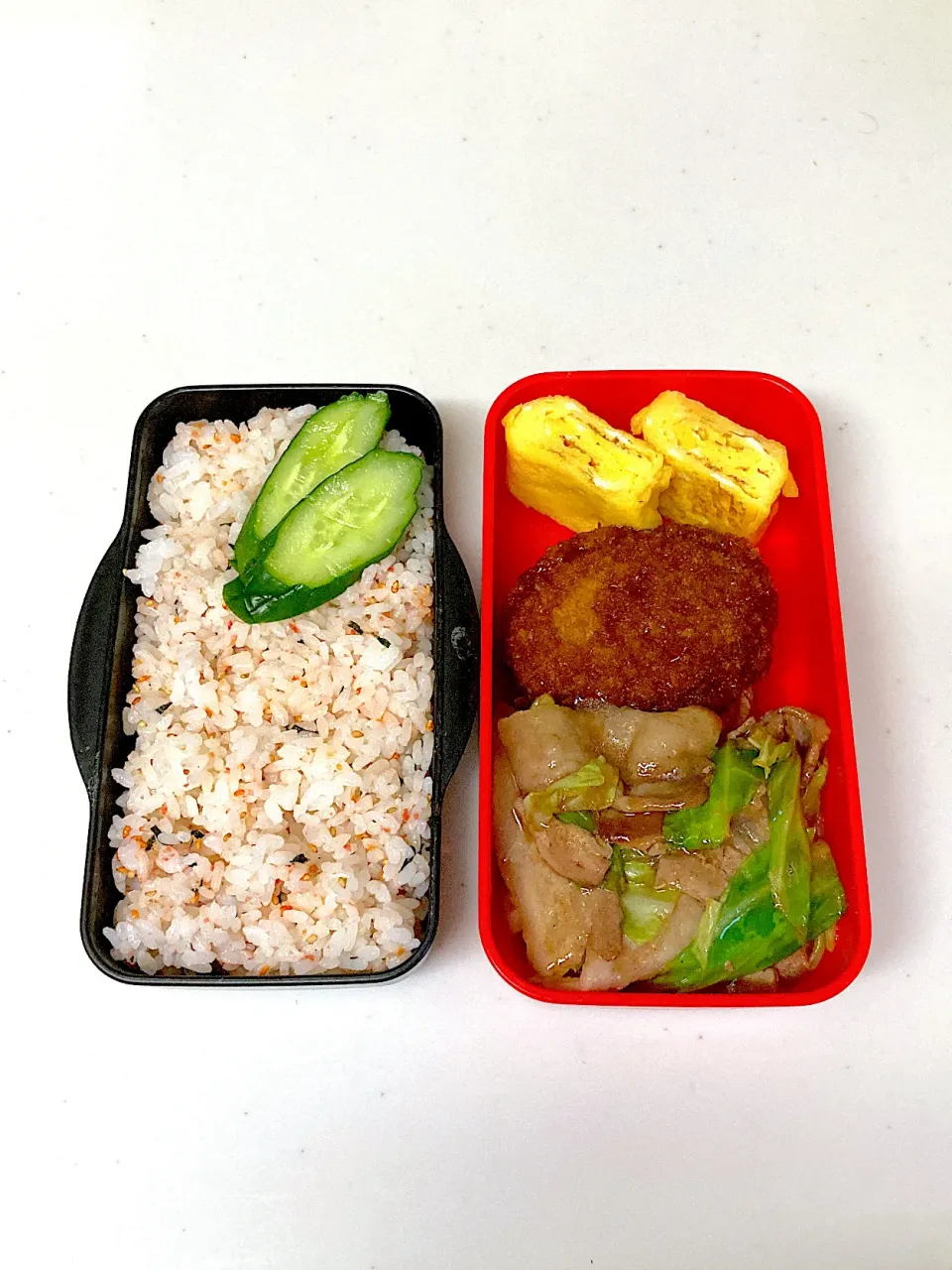 高校生になった次男くんへ　肉野菜とコロッケ弁当|晴れ時々弁当さん