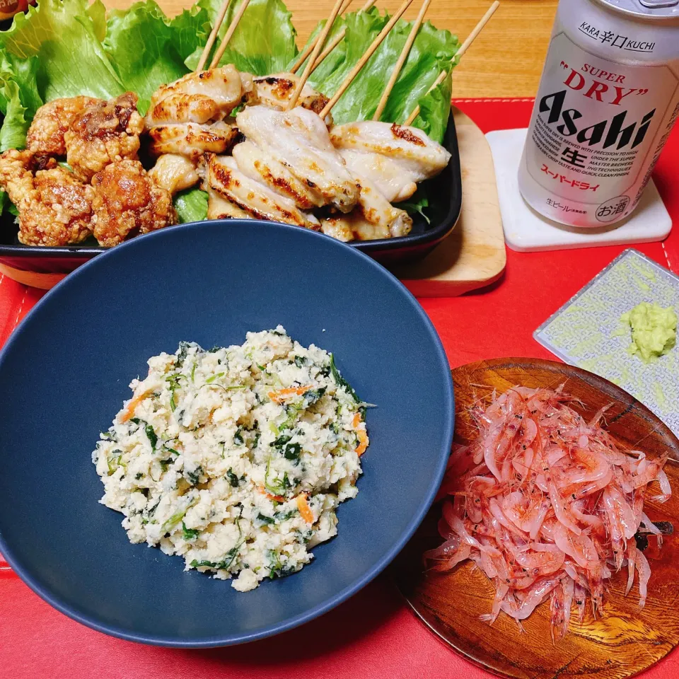 Snapdishの料理写真:手羽中焼き、唐揚げ
卯の花 
生桜えび|naoさん