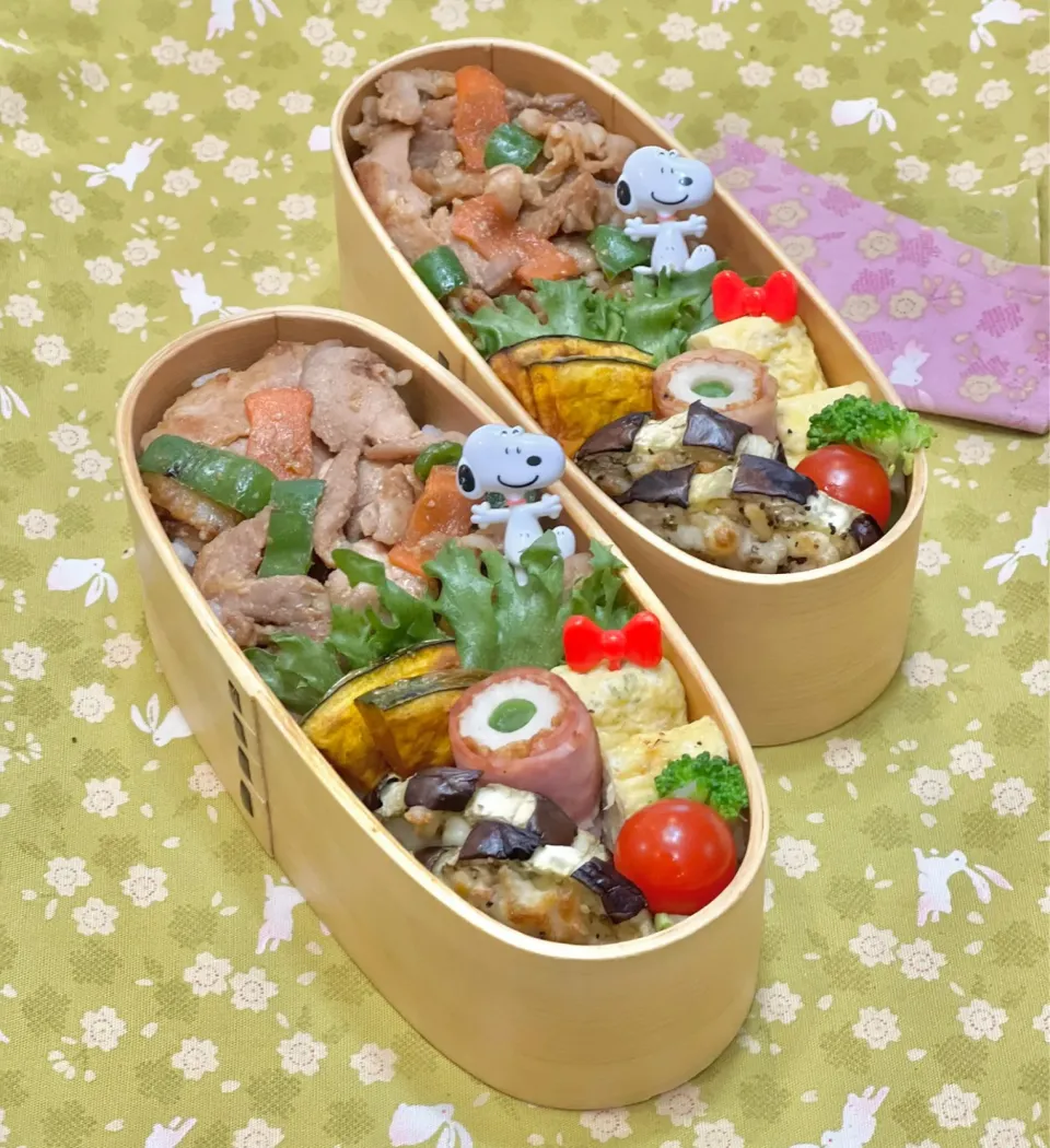 豚こま甘味噌炒め☘️の双子ちやんお弁当💙❤️ 11/9水|sweet homeさん