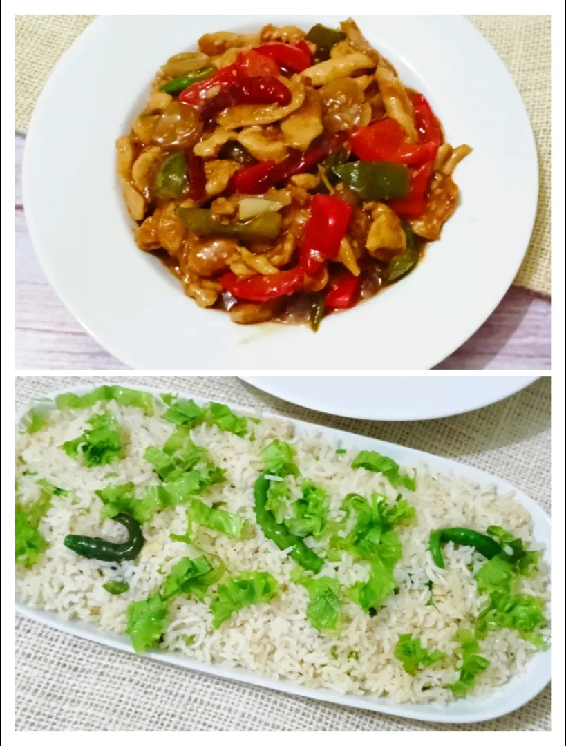 Chilli Pepper Chicken with Garlic Rice.|Happy Green Bowlさん