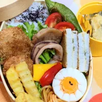 Snapdishの料理写真:本日のお弁当〜。りさこさんのお料理〜。長芋の味噌チーズ焼き弁当〜