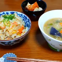 みかんをむかんご飯(鮭と舞茸)|かたこりさん