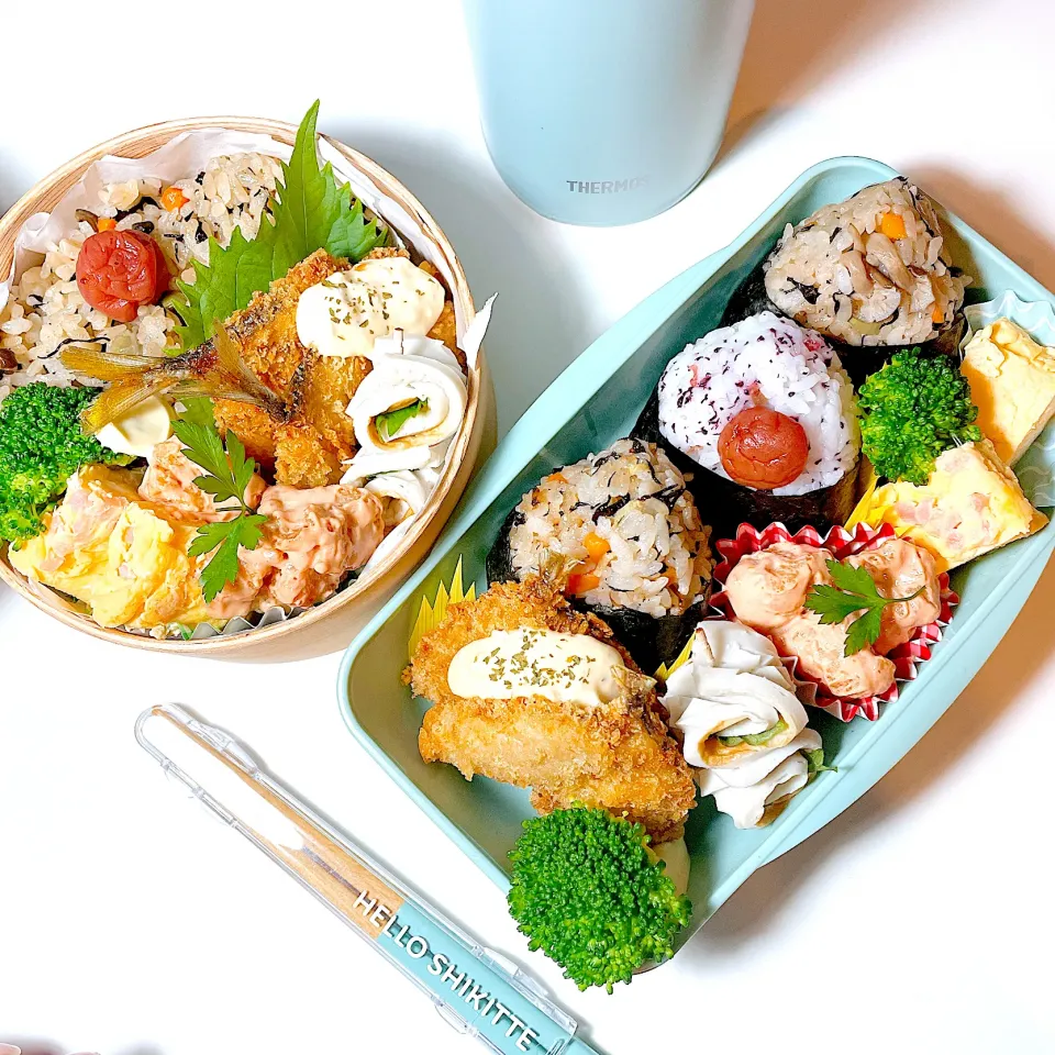 今日の中学生娘お弁当🍙作り置きアジフライと炊き込みご飯🍚今週も頑張って！|JAMさん