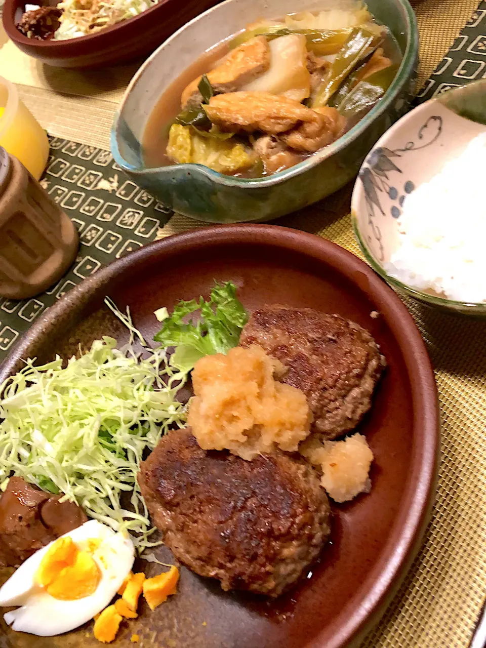 和風ハンバーグと夫の白菜とお揚げのくたくた煮|amiさん