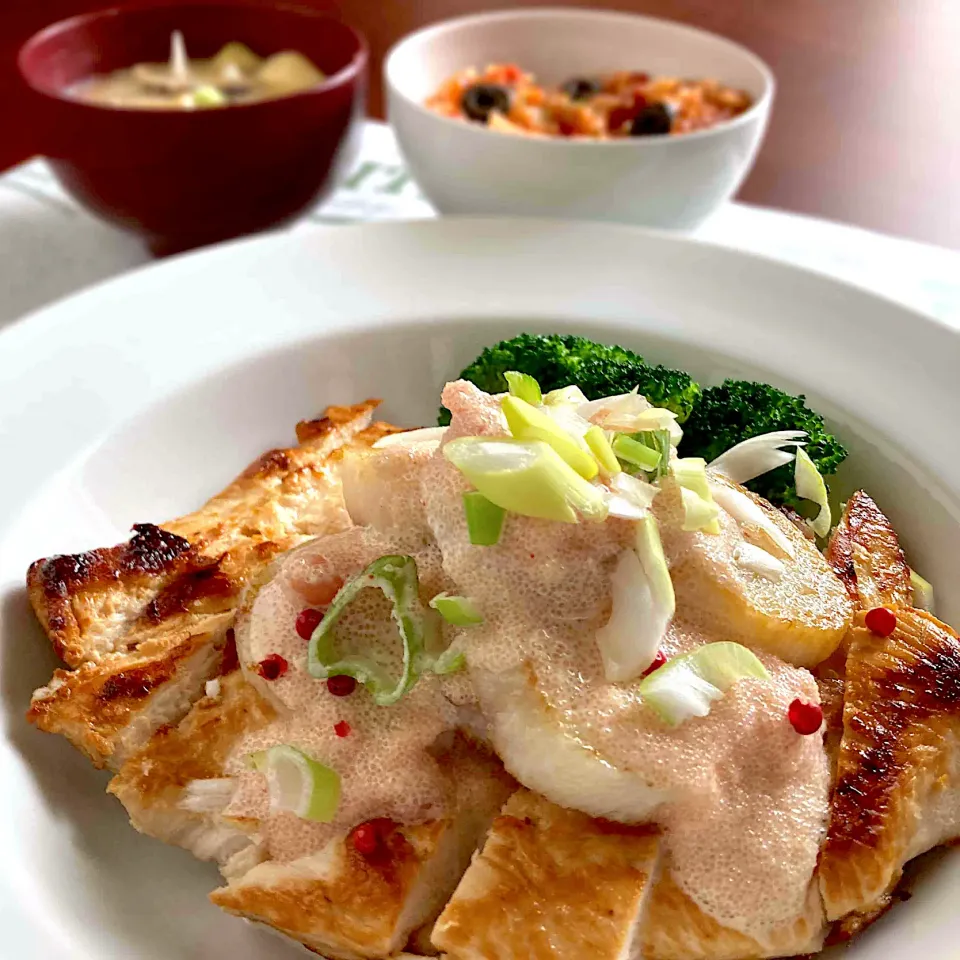 鶏と長芋の明太マヨソースでお昼ごはん|Kさん