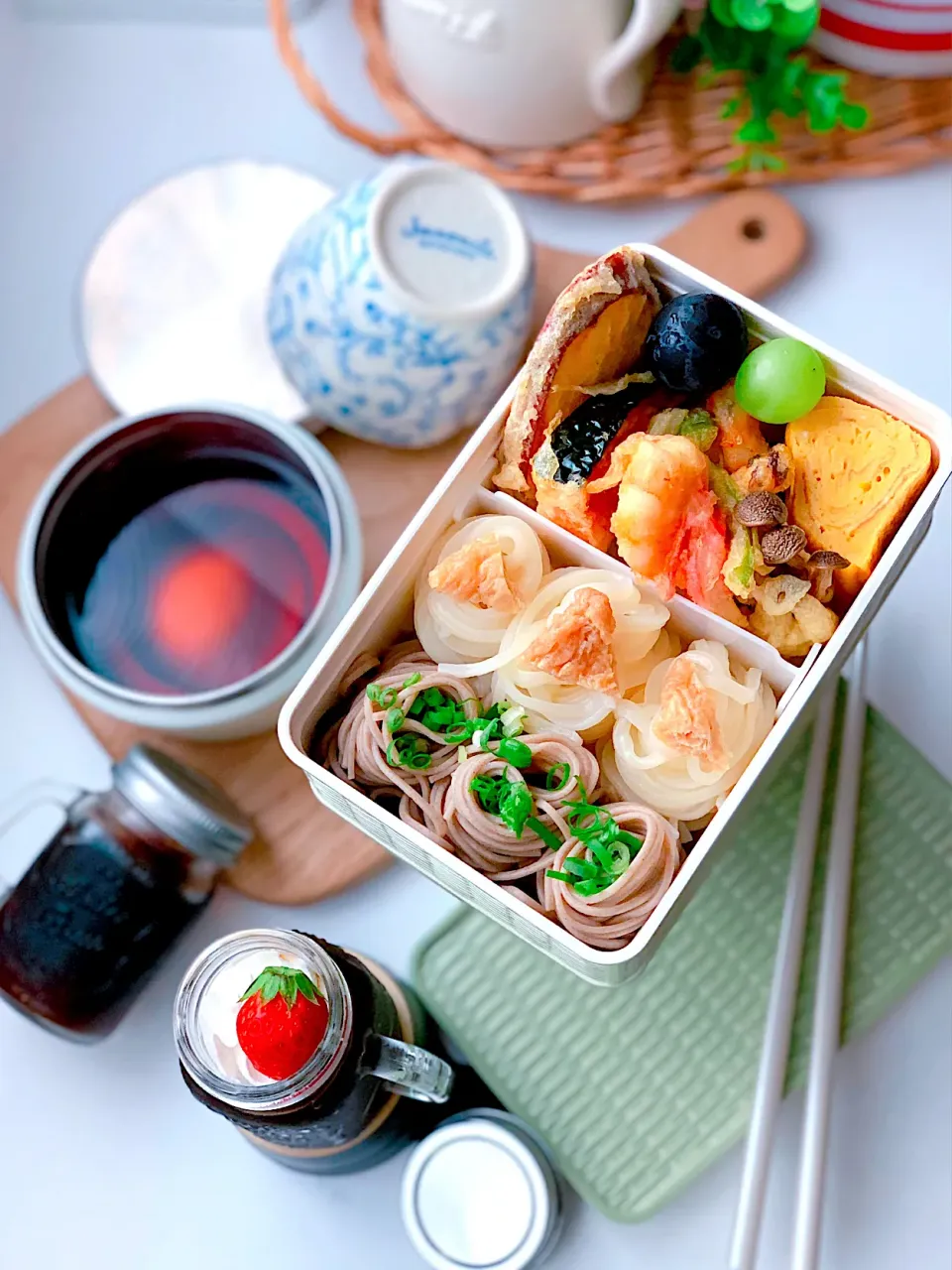 ねぎ蕎麦＆きつねうどんの天麩羅Lunch|satomiさん