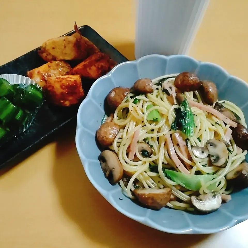 ハムとマッシュルームの和風パスタ🍝|かきぴーさん