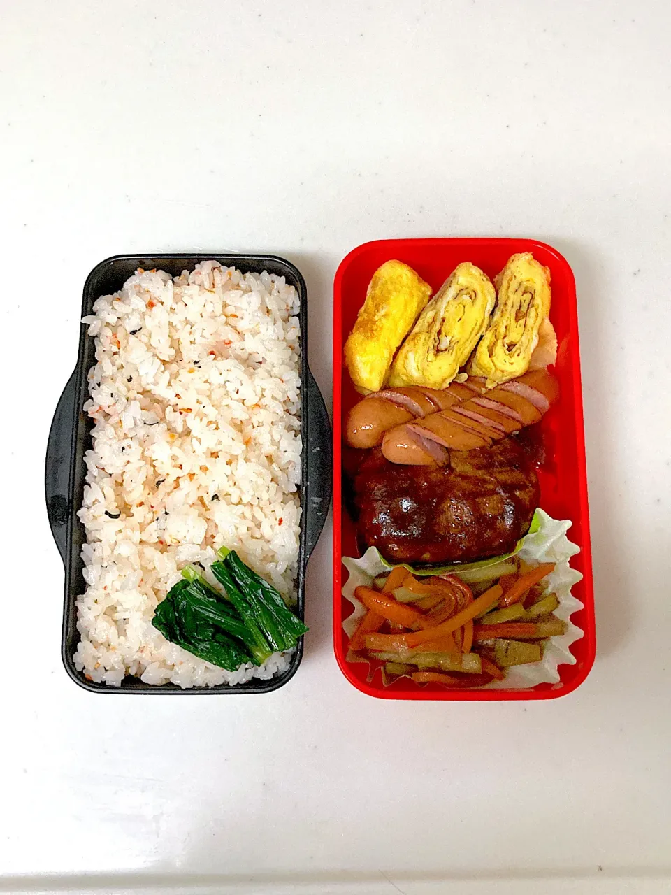 Snapdishの料理写真:高校生になった次男くんへ　ハンバーグとキンピラ弁当|晴れ時々弁当さん