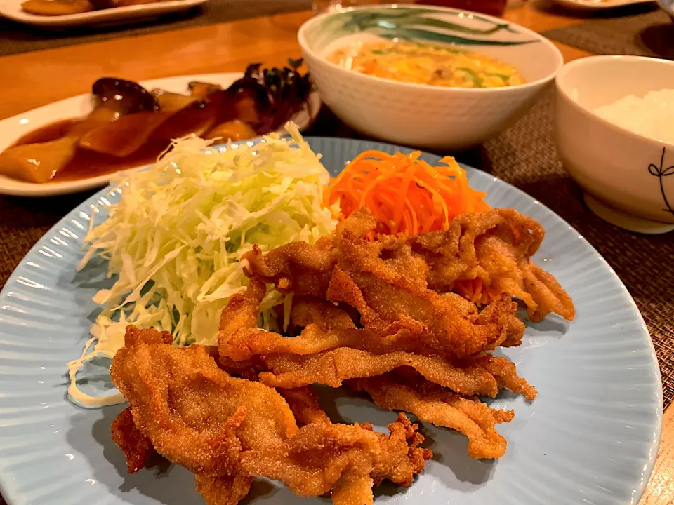 豚唐揚げ🐷(トンカラ)＆酸辣湯|いちごさん