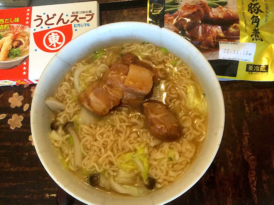 ソーキそば風サッポロ一番東マルうどんスープラーメン|detsuyoさん