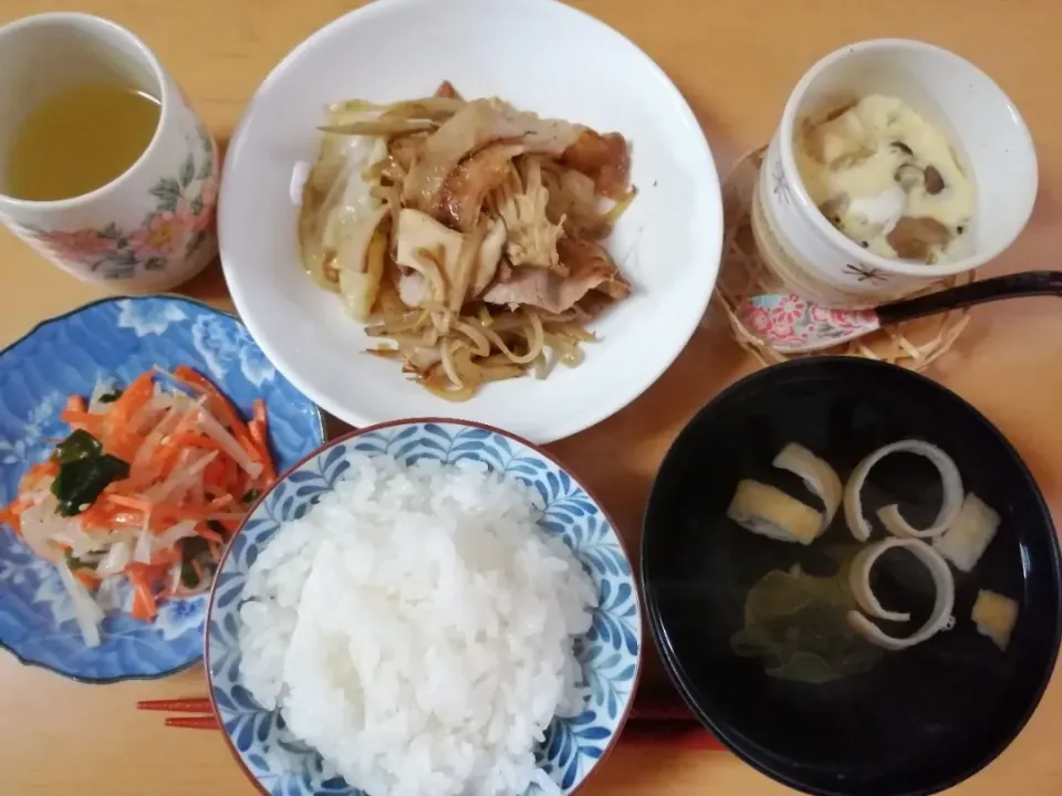 晩ご飯(豚ソテー・中華ナマス・茶碗蒸し)|よっちんさん