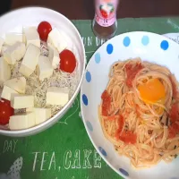 明太子パスタ🍝豆腐サラダ|夜の海に立ち…さん