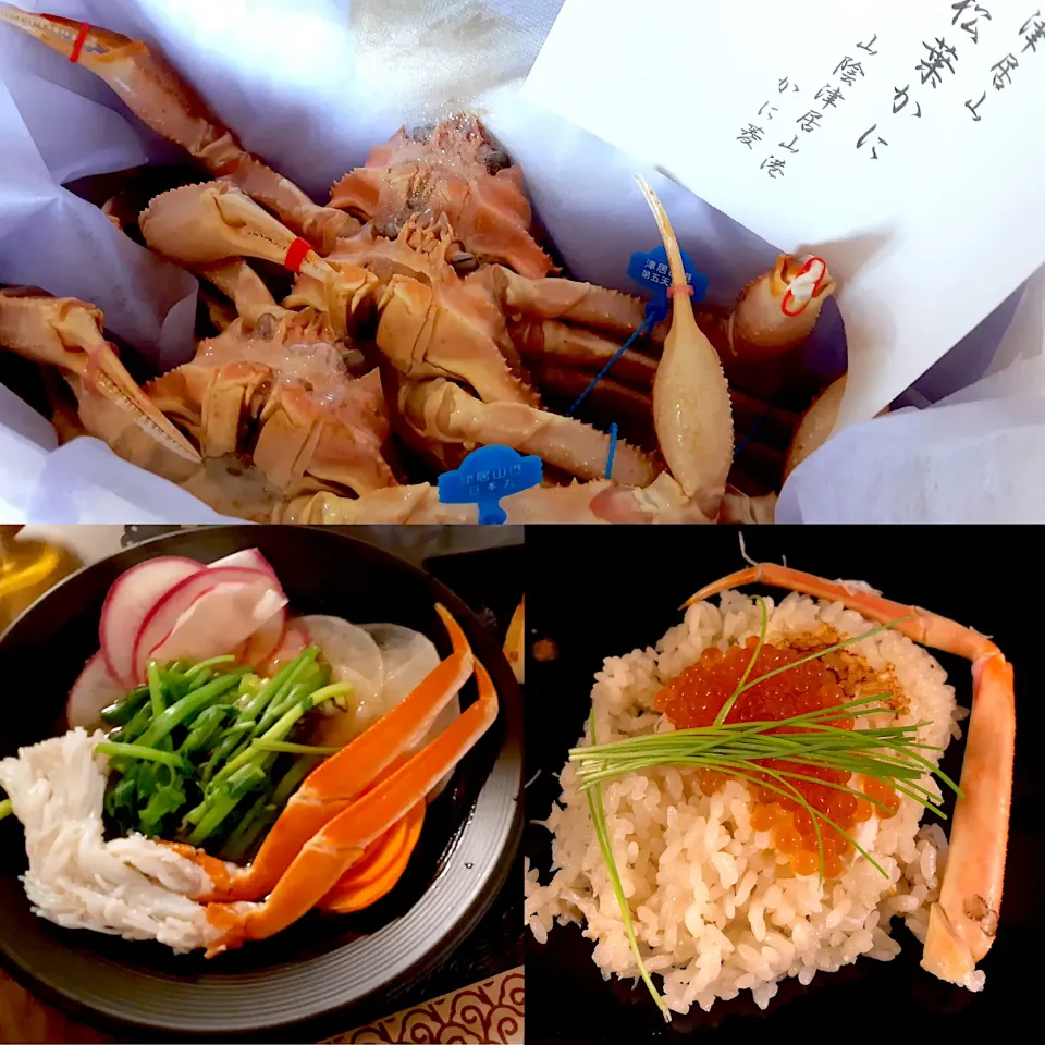 松葉カニ🦀　ちょっと早い忘年会で贅沢に頂きました。　シャブシャブ、炊き込みご飯、蟹味噌も甲羅焼きで美味しく頂きました♪ 日本酒が進み過ぎて酔っ払った〜😆|BUBUさん