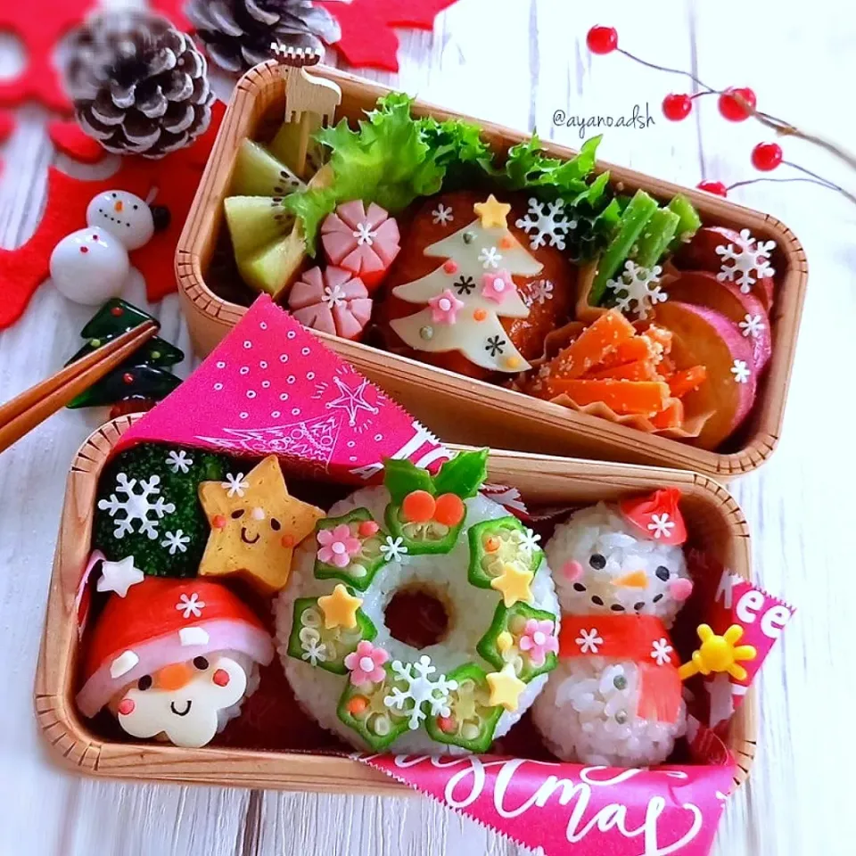 クリスマスリースおにぎり弁当
&ハンバーグにホワイトツリー✨🎄✨|ayano.adshさん