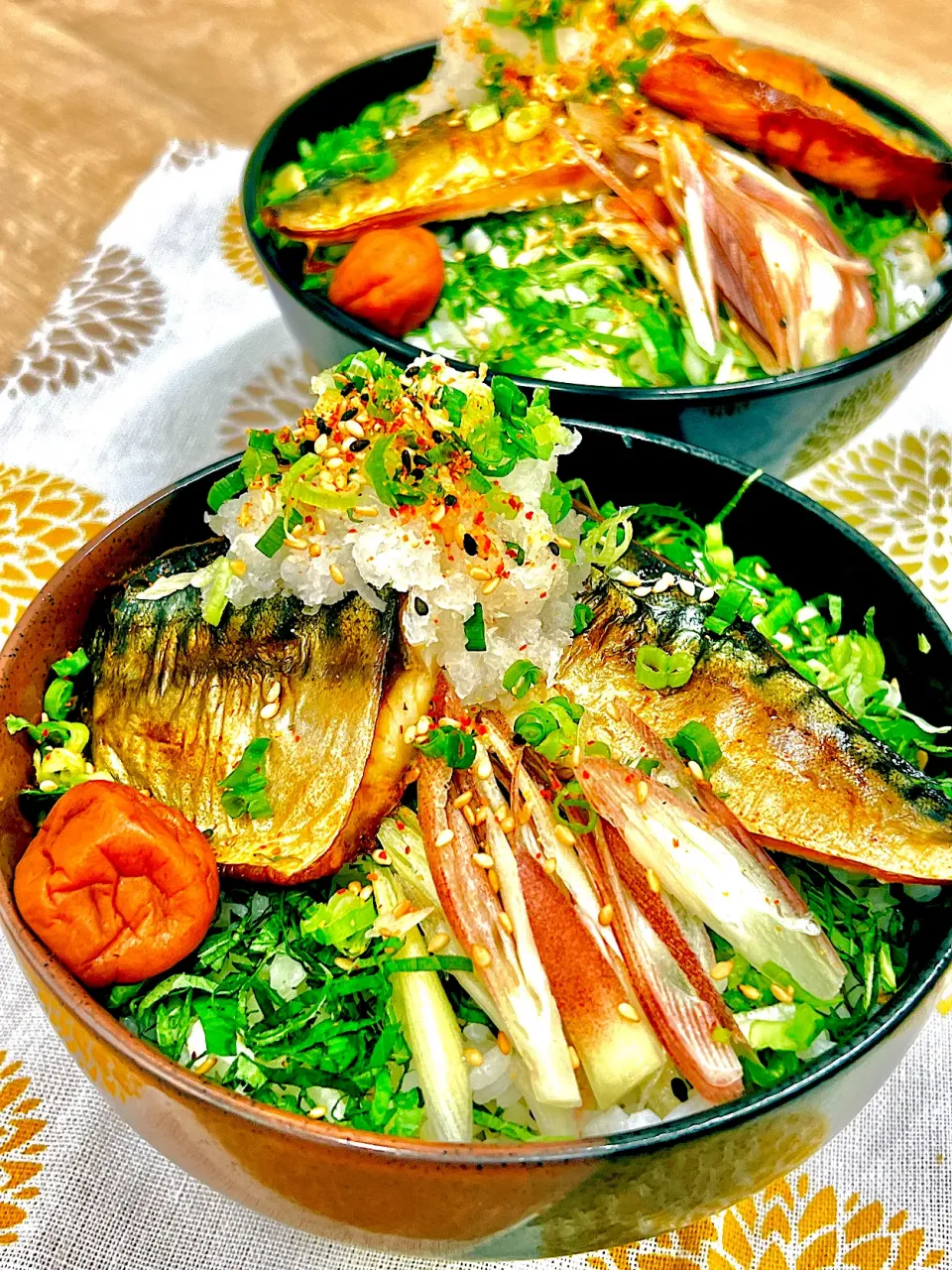 香味野菜たっぷり！鯖のみりん焼き★梅おろし丼|まめもにおさん