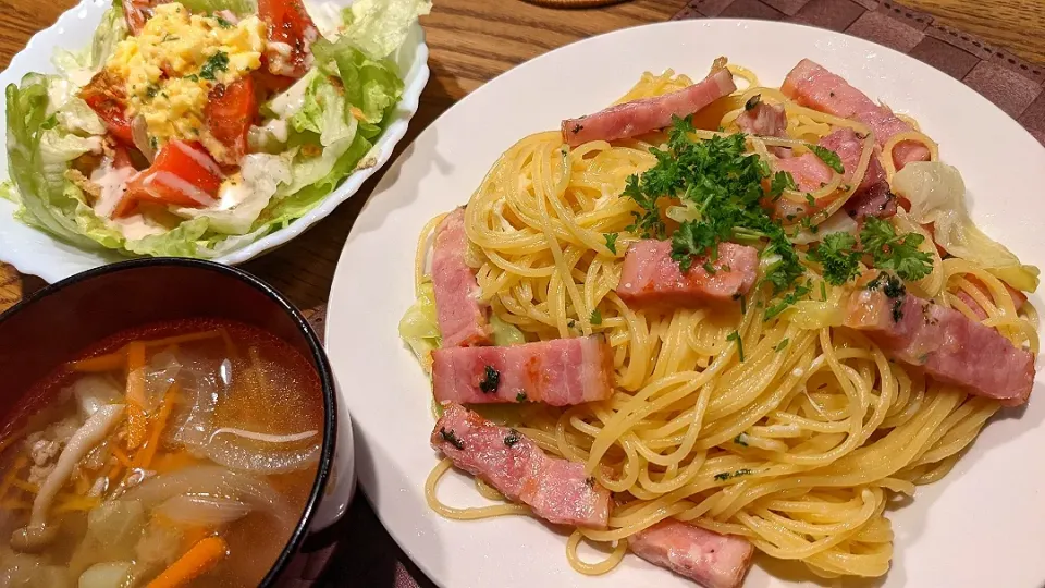 Snapdishの料理写真:厚切りベーコンのペペロンチーノ|まみさん