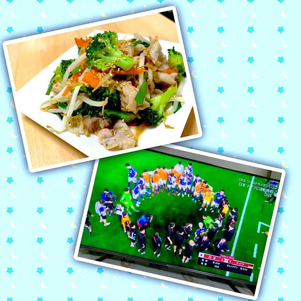 オイスターソース仕上げの野菜を食べてW杯ドイツ戦ニッポン応援(๑•̀ •́)و✧|ビーグルさん