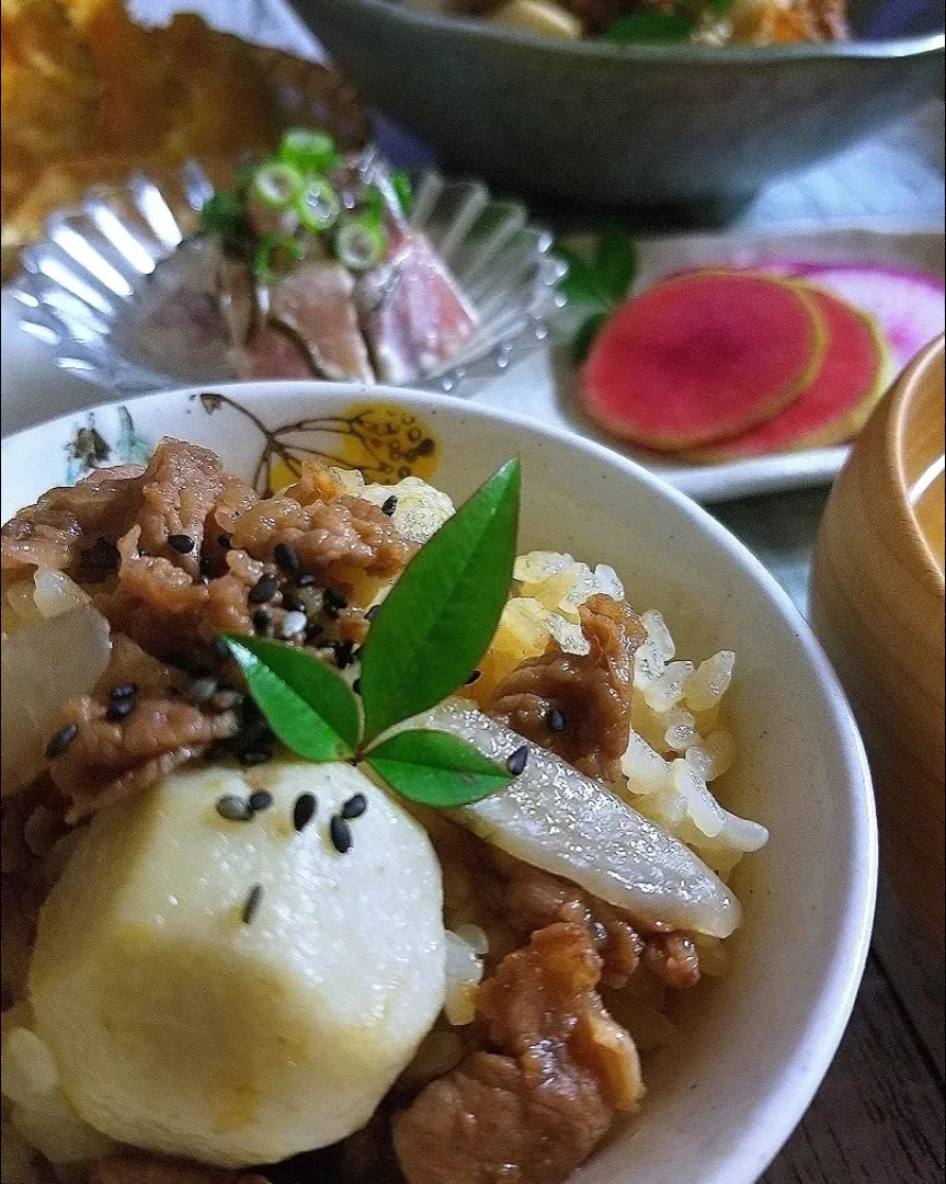 牛肉のしぐれ煮里芋ごぼうの炊き込みご飯|sugar beansさん