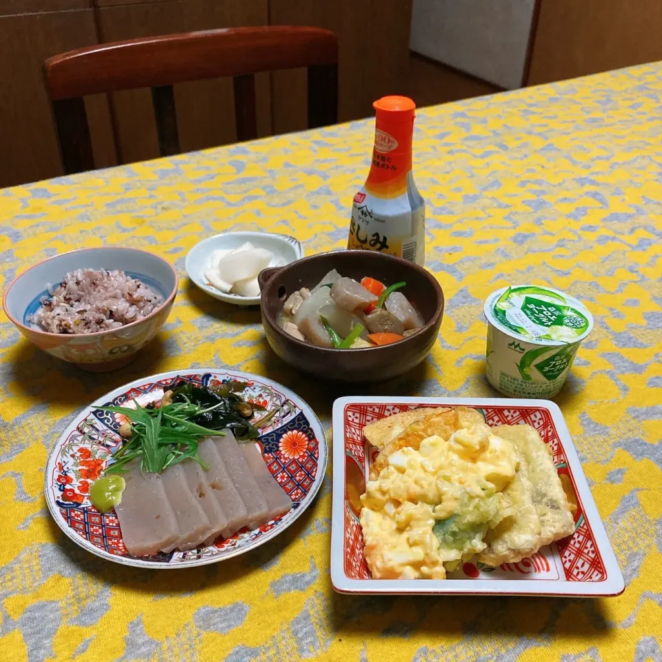 grandmaの晩ごはん☆手づくり蒟蒻で蒟蒻御膳 蒟蒻の天ぷらは初めて|kaoriさん