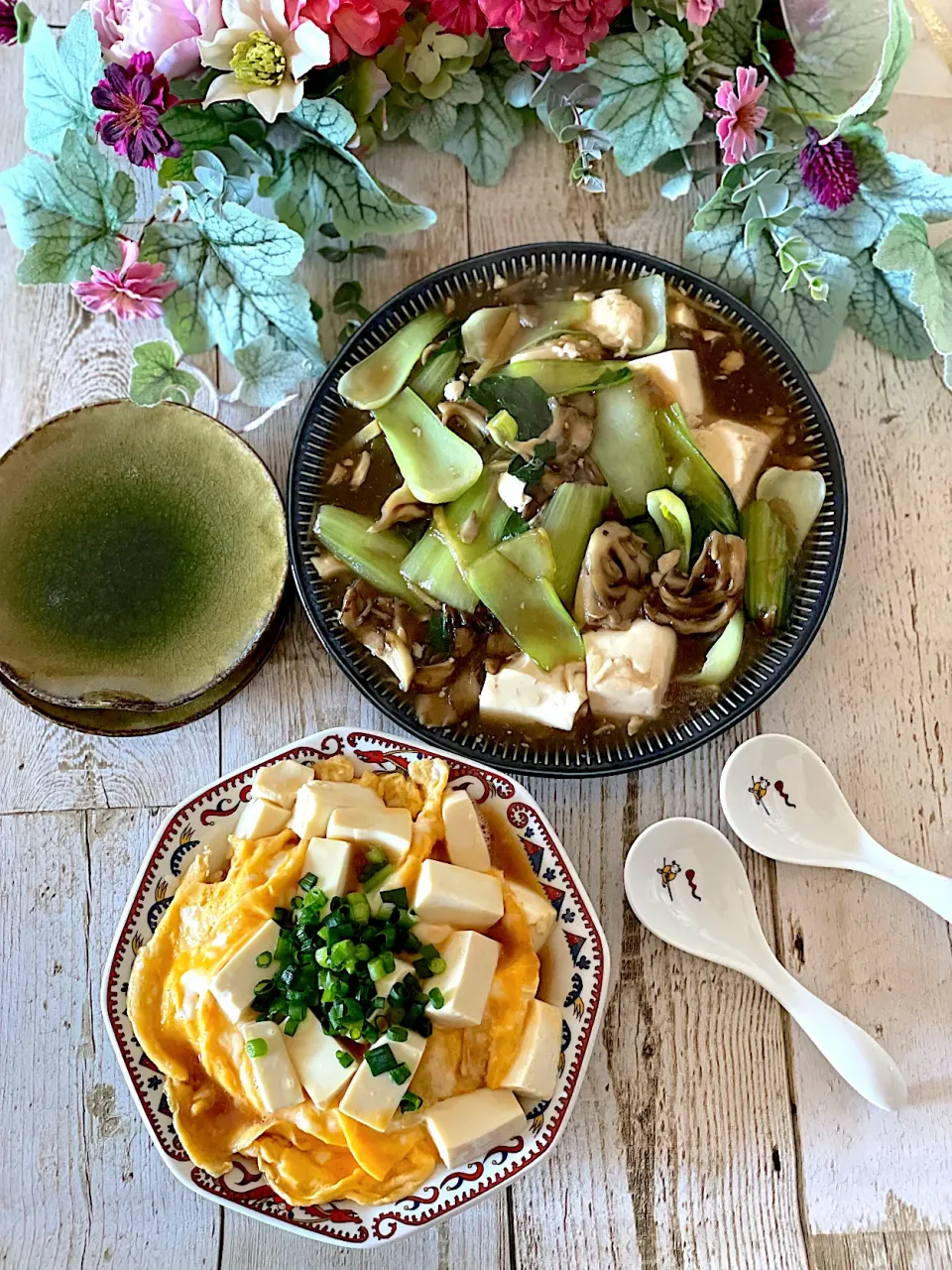 レオンさんの料理 絹豆腐の中華煮&トロ卵豆腐天津飯でレオンさん❤️お誕生日おめでとうございます🎂🎉|いっちゃんさん