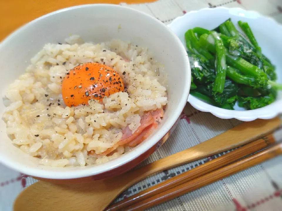 冷ご飯リゾットとアスパラ菜|かなさん