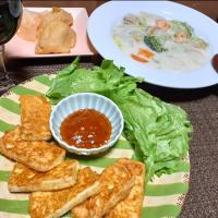 レオンさんの料理
　豆腐のジョン🇰🇷
　
　ベビーホタテと白菜の中華クリー　ム煮🥬
