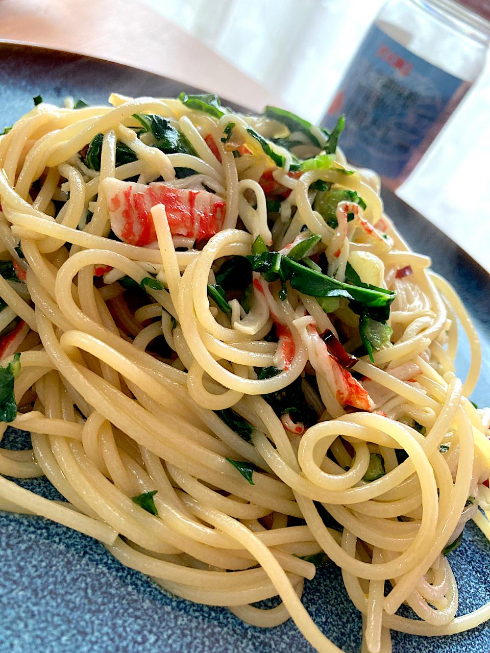 ケールとカニカマのスパゲティ😋🍝💕✨