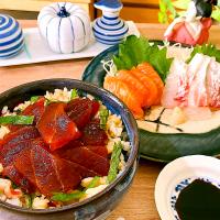 伊勢・志摩地方の郷土料理　手こね寿司🍣　今回は鰹の代わりに鮪を使いました。