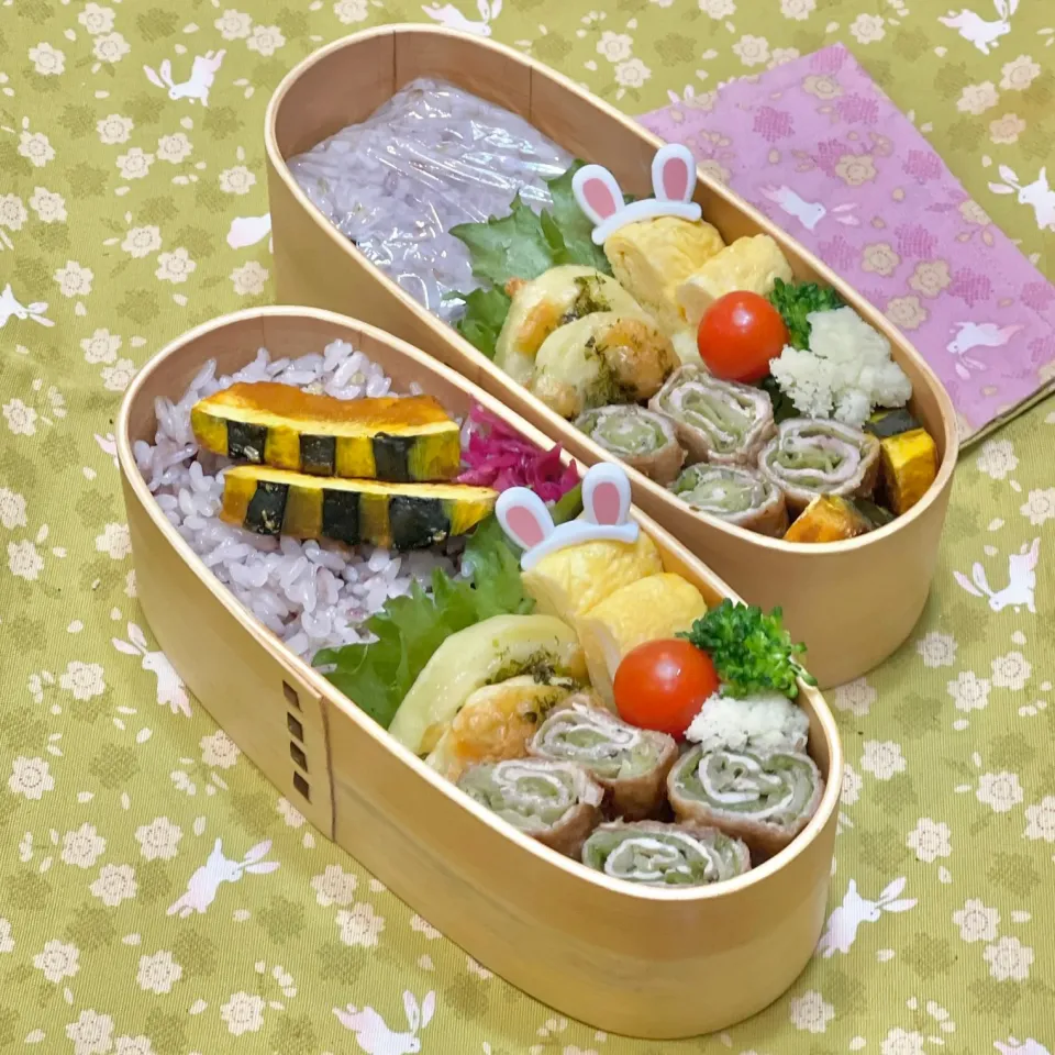 キャベツの豚ロール巻き☘️の双子ちやんお弁当💙❤️ 11/29火|sweet homeさん