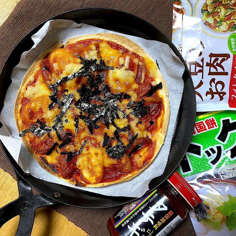 🟠まるさんの料理 タテギで簡単 ニャンニョムチキン 냥념치킨🇰🇷を大豆のお肉フィレタイプで、お手軽韓国ピッツァ|sakurakoさん