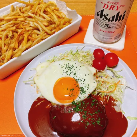 「ゼロミート　鉄板焼きハンバーグ　プレーンタイプ」を使ってみたSnapdishの料理・レシピ写真:ハンバーグとフライドポテト🍟